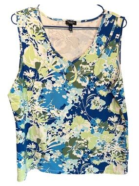 Talbots Blue Floral Sleeveless Keyhole Tank